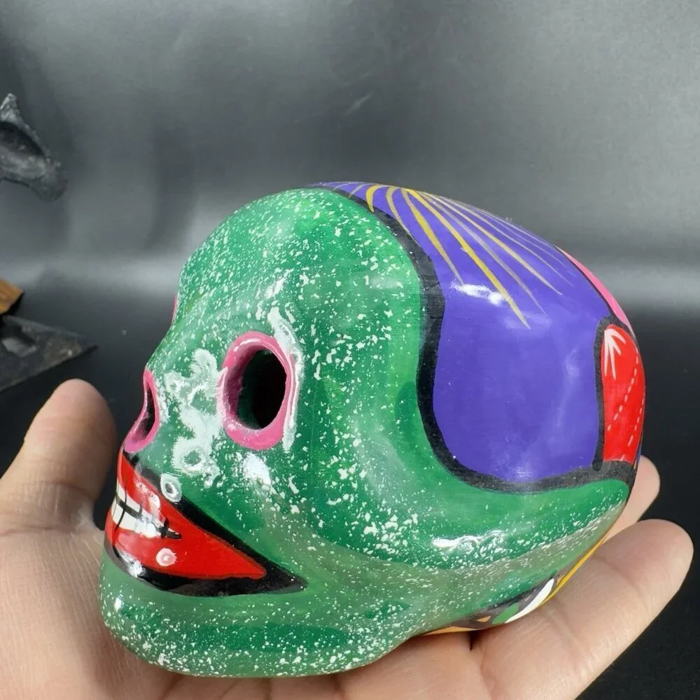 Mexican Pottery Day Of The Day‎ Skull Figurine Decor Hand Painted RedWare Figure